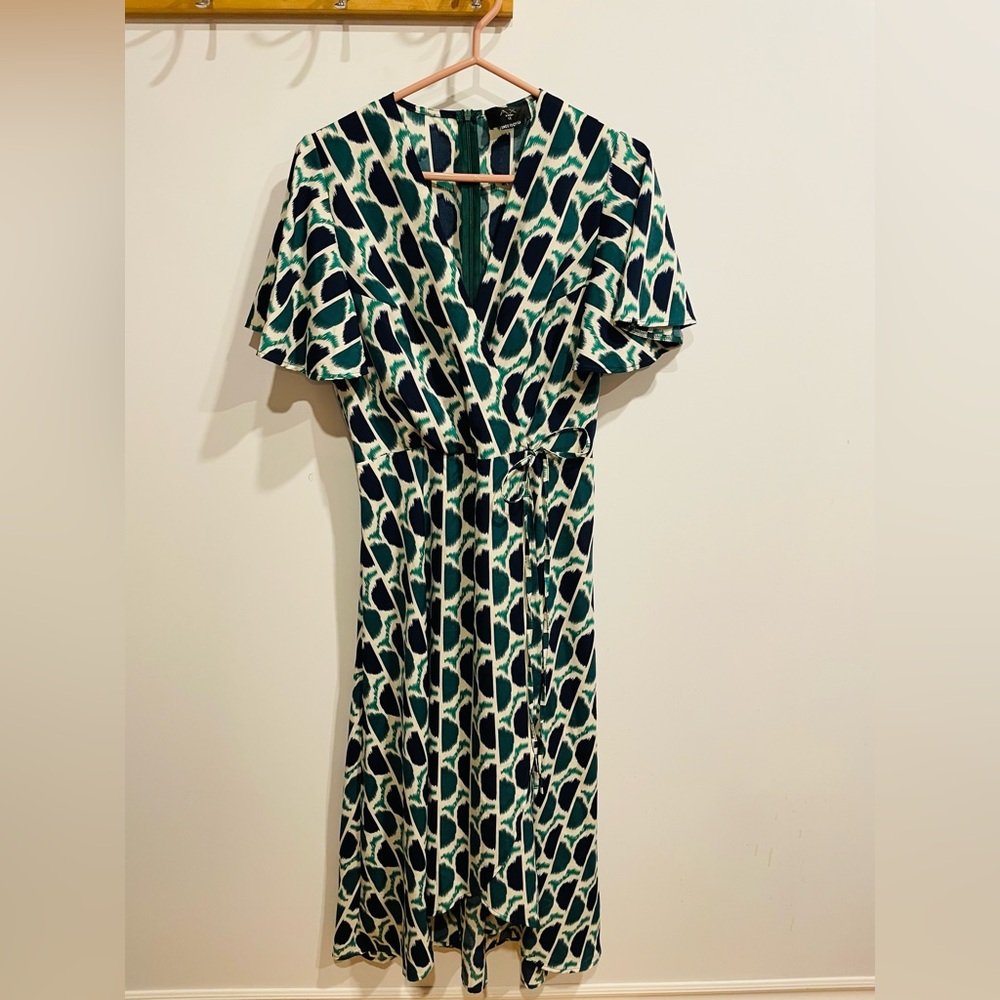 AX Paris Green and White Printed Midi Wrap Dress
